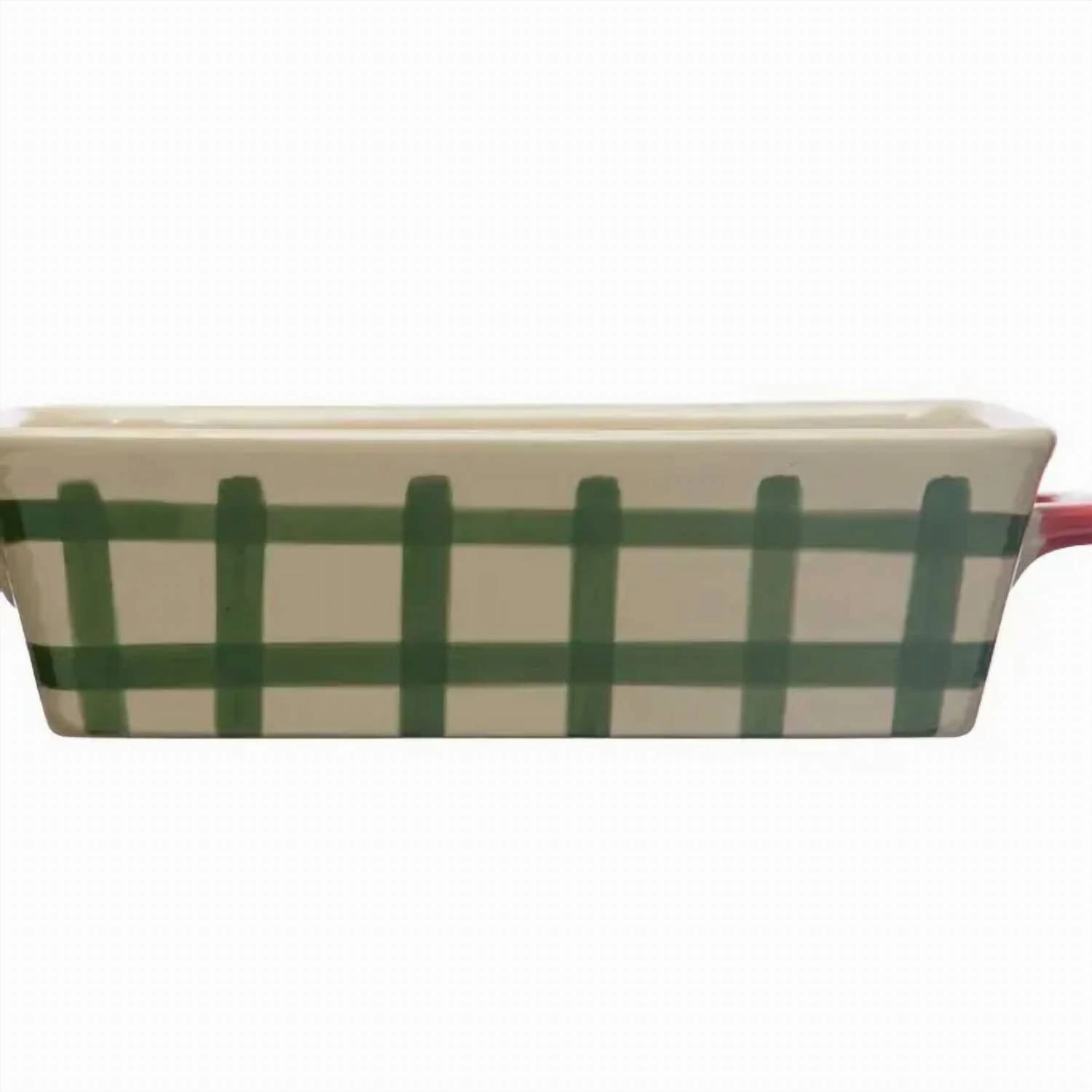 Hand-Painted Baker With Handles Stoneware In Red/green