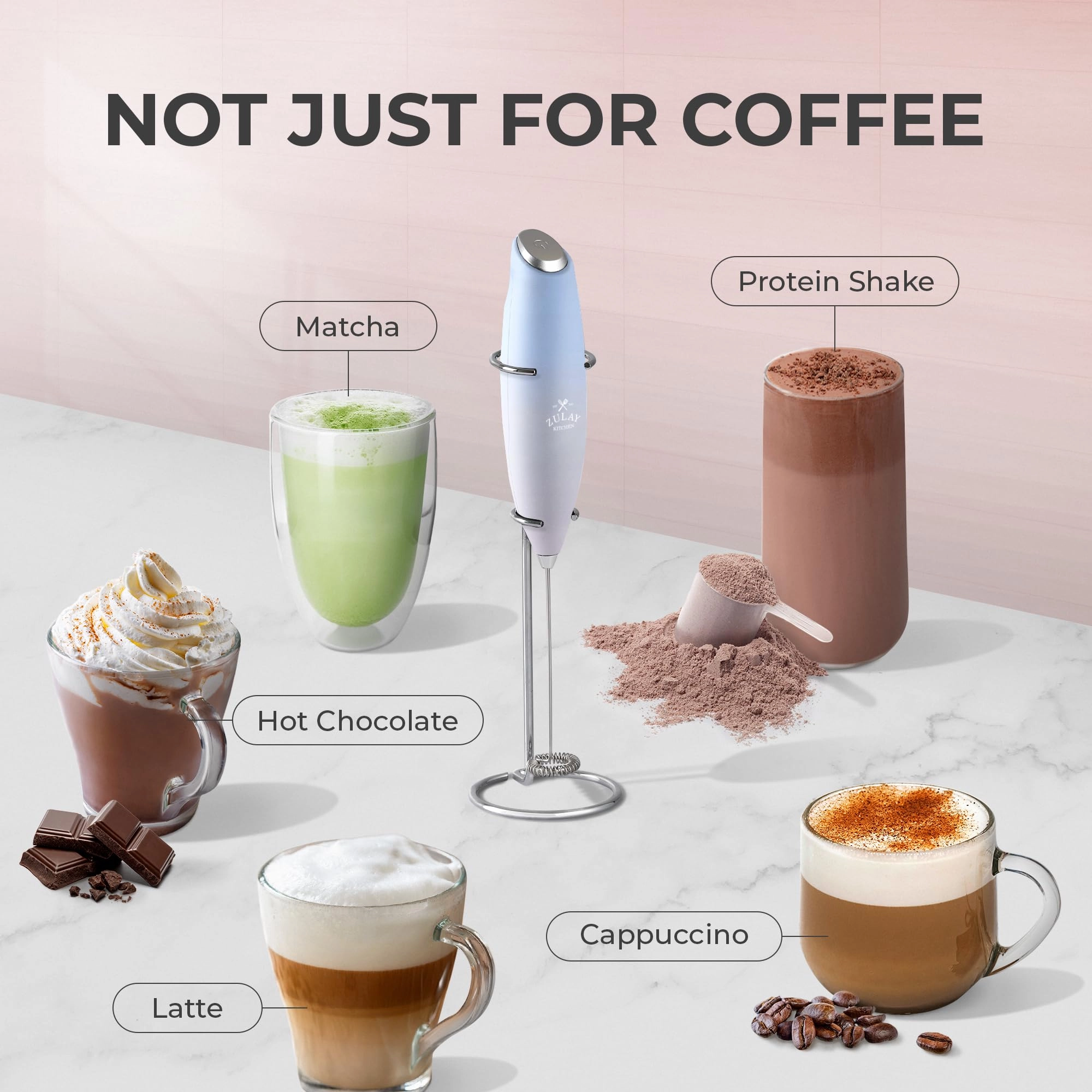 Handheld Milk Frother with 4 Duracell Batteries and Stand Included
