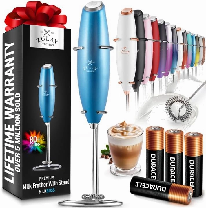 Handheld Milk Frother with 4 Duracell Batteries and Stand Included