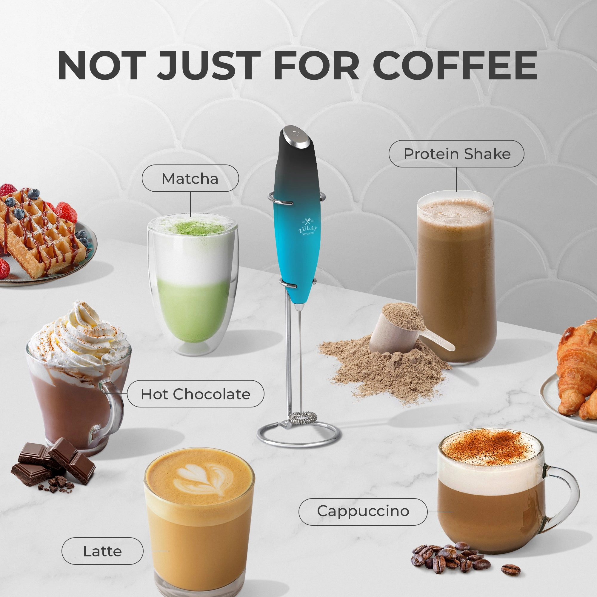 Handheld Milk Frother with 4 Duracell Batteries and Stand Included