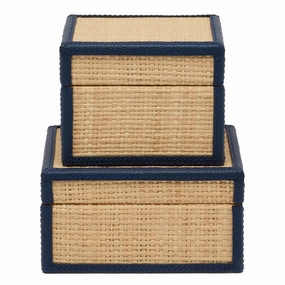 Hanford Natural Raffia/Navy Leather Box Set/2 Home Decor Office Organization Convenient shopping