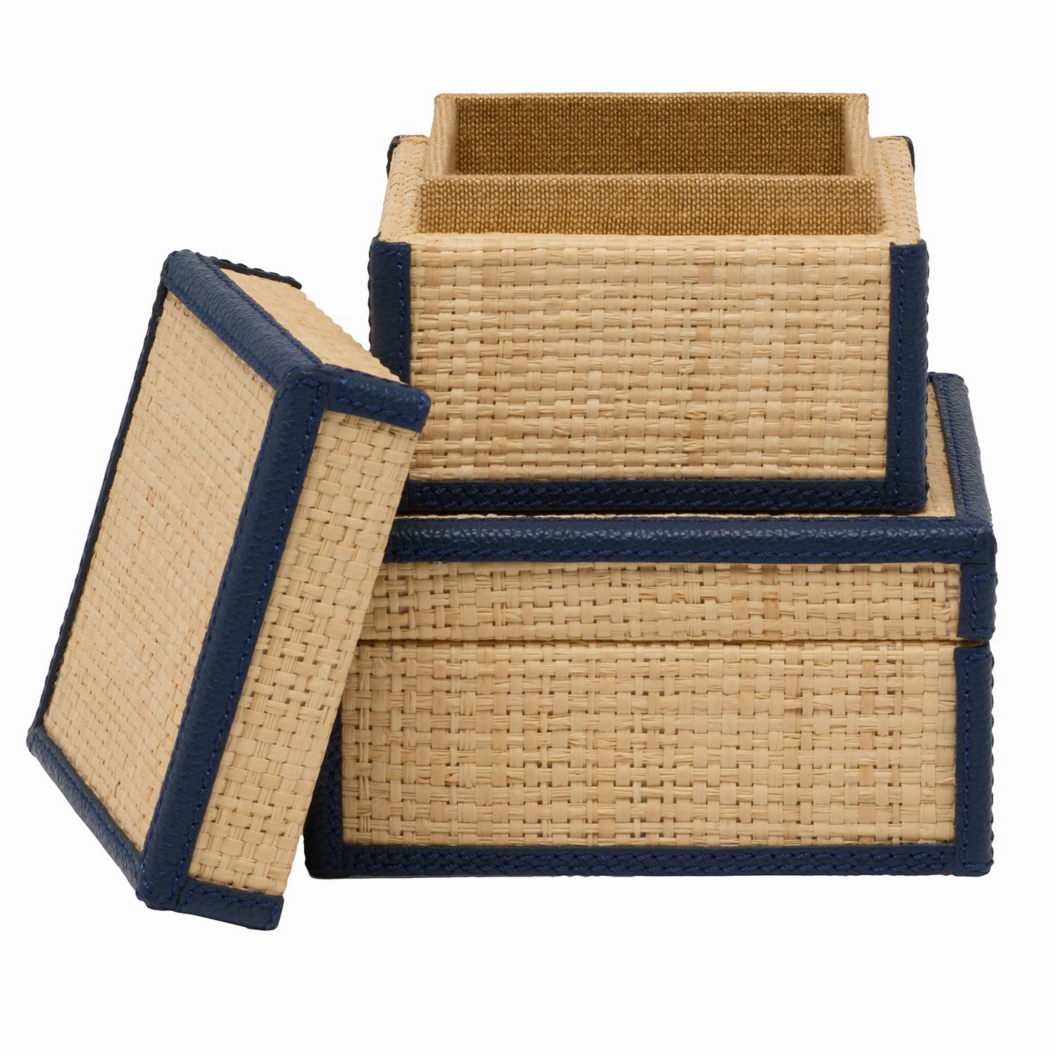 Hanford Natural Raffia/Navy Leather Box Set/2