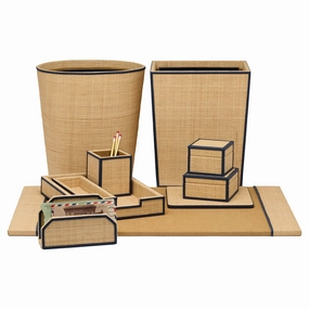 Hanford Natural Raffia/Navy Leather Desk Set Home Decor Office Organization Convenient shopping