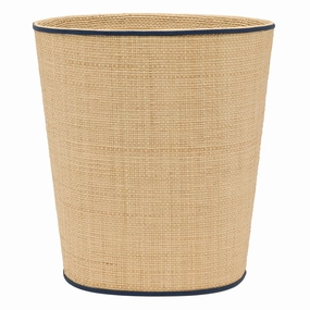 Hanford Natural Raffia/Navy Leather Oval Wastebasket Home Decor Office Organization Convenient shopping