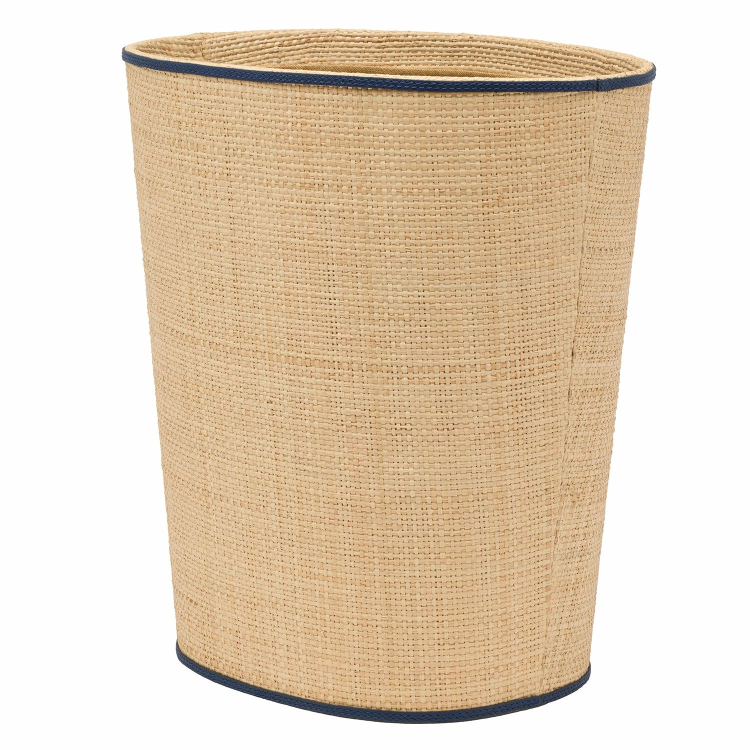 Hanford Natural Raffia/Navy Leather Oval Wastebasket