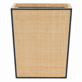 Hanford Natural Raffia/Navy Leather Rectangle Wastebasket Home Decor Office Organization Convenient shopping