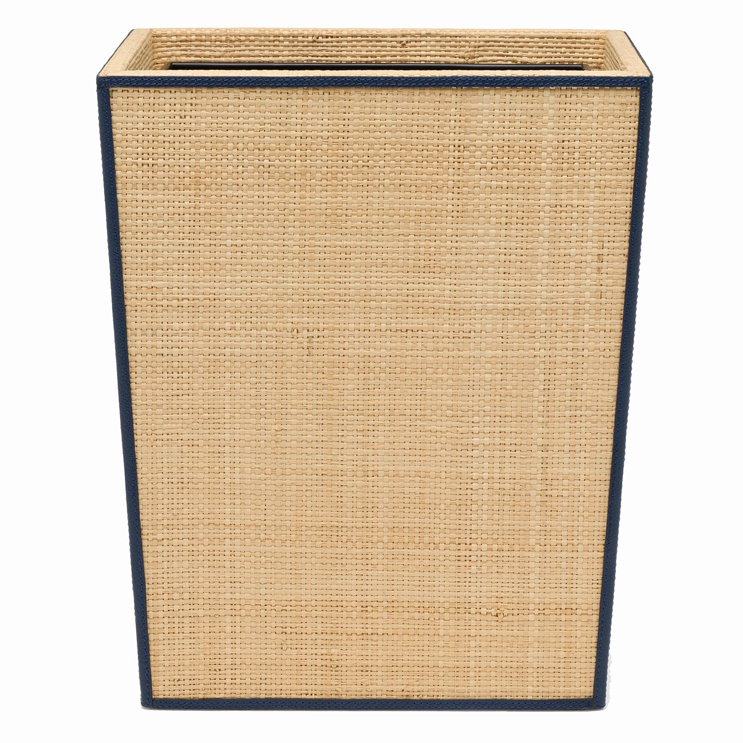 Hanford Natural Raffia/Navy Leather Rectangle Wastebasket Home Decor Office Organization Convenient shopping