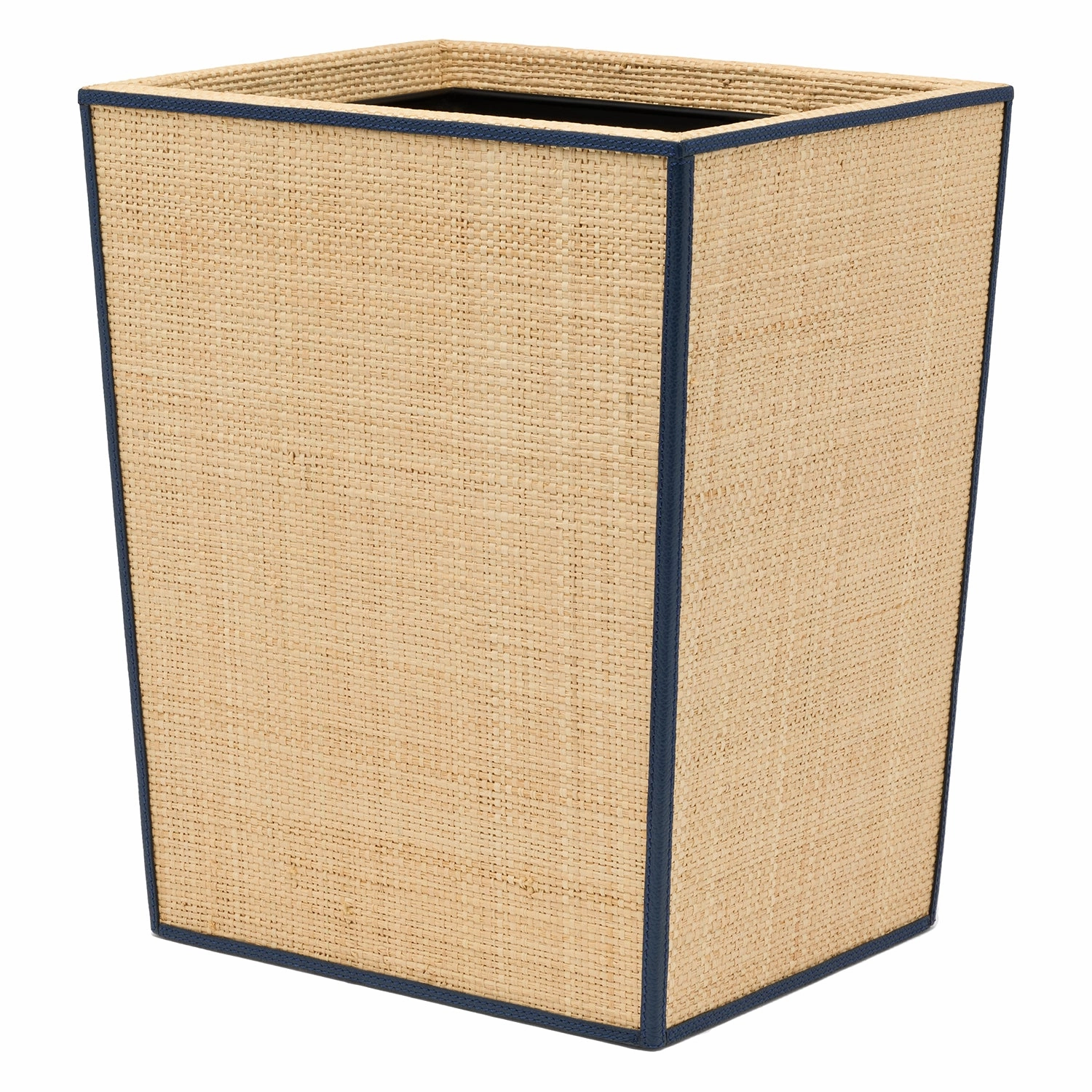 Hanford Natural Raffia/Navy Leather Rectangle Wastebasket