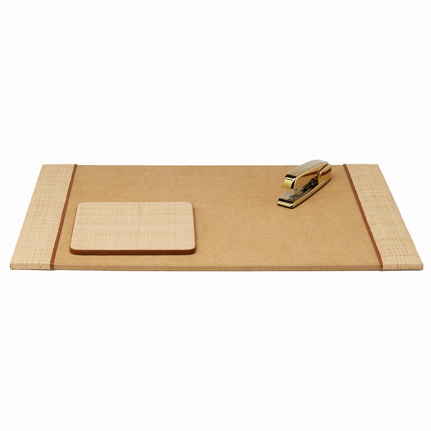 Hanford Natural Raffia/Saddle Desk Blotter Set