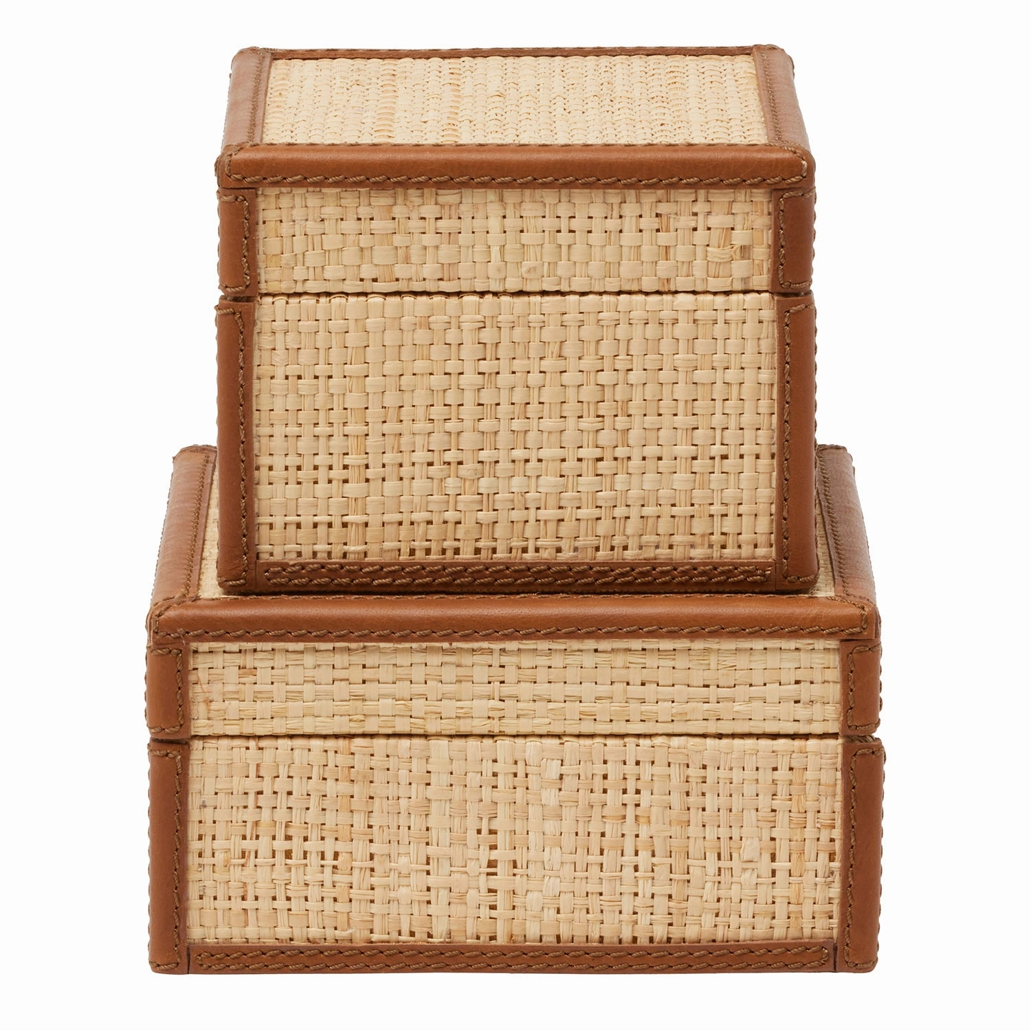 Hanford Natural Raffia/Saddle Leather Box Set/2 Home Decor Office Organization Convenient shopping