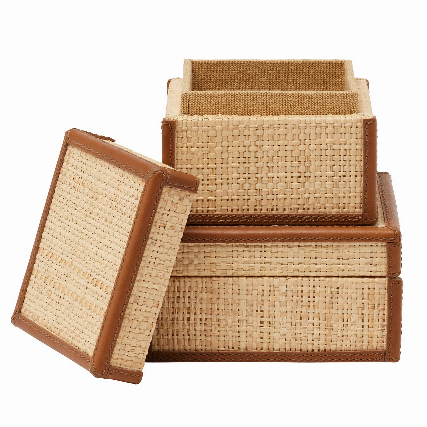 Hanford Natural Raffia/Saddle Leather Box Set/2