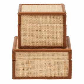 Hanford Natural Raffia/Saddle Leather Box Set/2 Home Decor Office Organization Convenient shopping