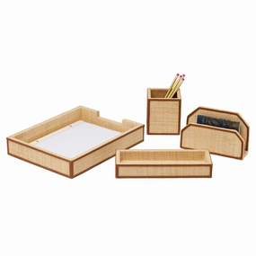 Hanford Natural Raffia/Saddle Leather Desk Accessory Set Home Decor Office Organization Convenient shopping