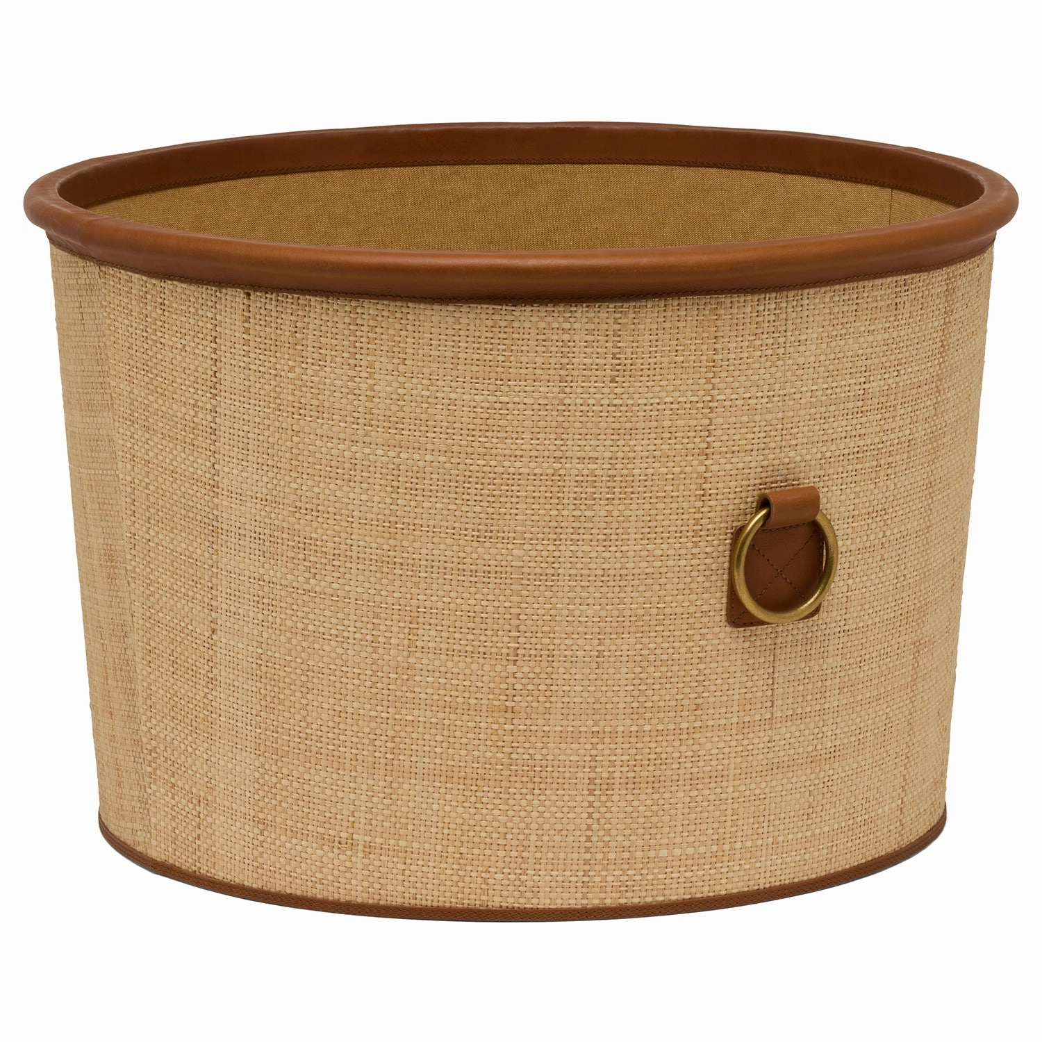 Hanford Natural Raffia/Saddle Leather Large Round Basket Decorative Baskets clearance deals