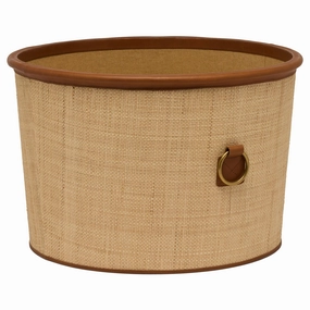 Hanford Natural Raffia/Saddle Leather Large Round Basket Home Decor Office Organization Convenient shopping