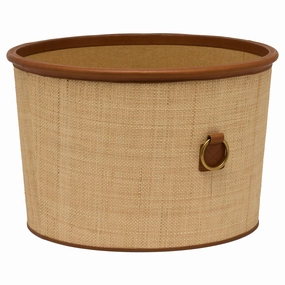 Hanford Natural Raffia/Saddle Leather Large Round Basket Decorative Baskets clearance deals