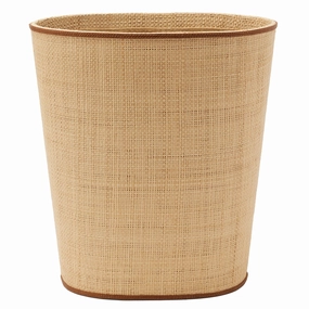 Hanford Natural Raffia/Saddle Leather Oval Wastebasket Home Decor Office Organization Convenient shopping