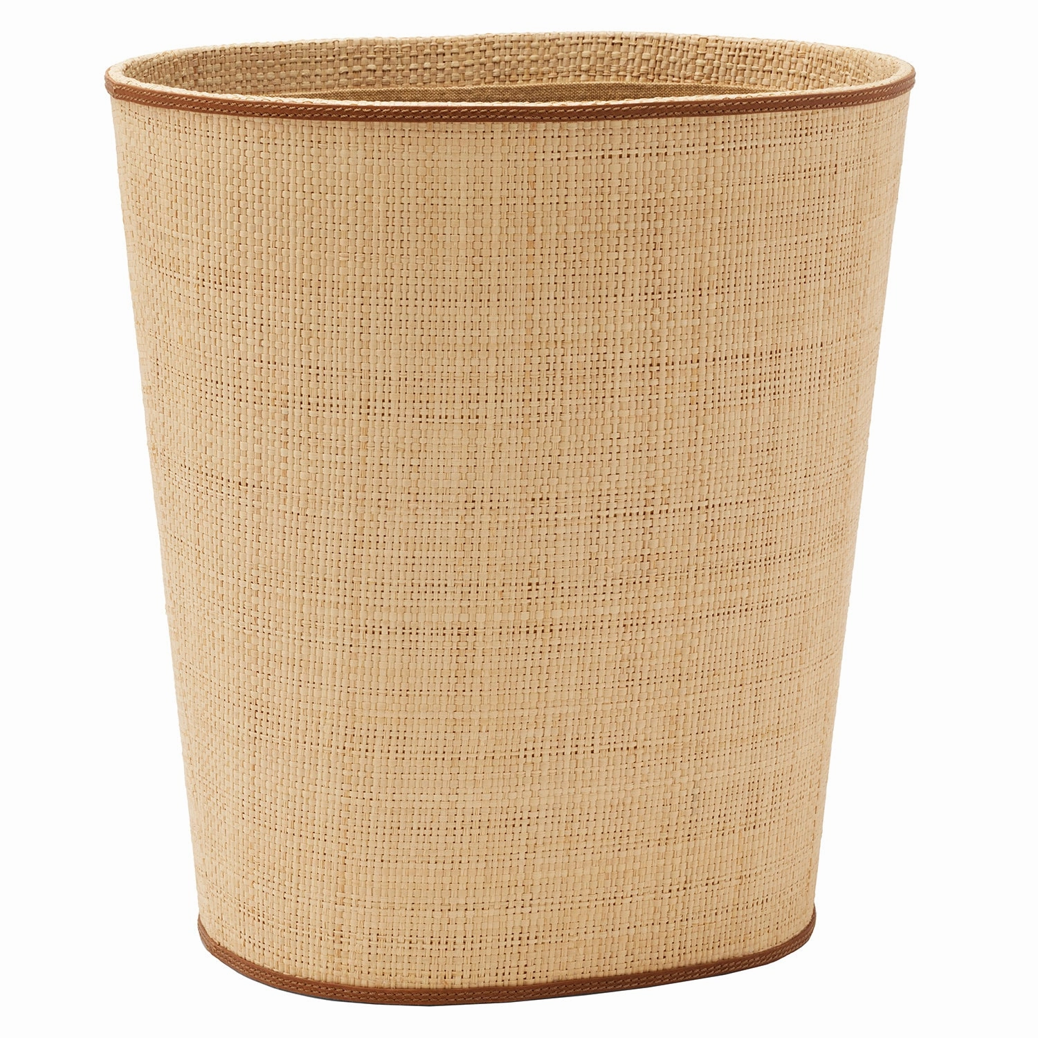 Hanford Natural Raffia/Saddle Leather Oval Wastebasket