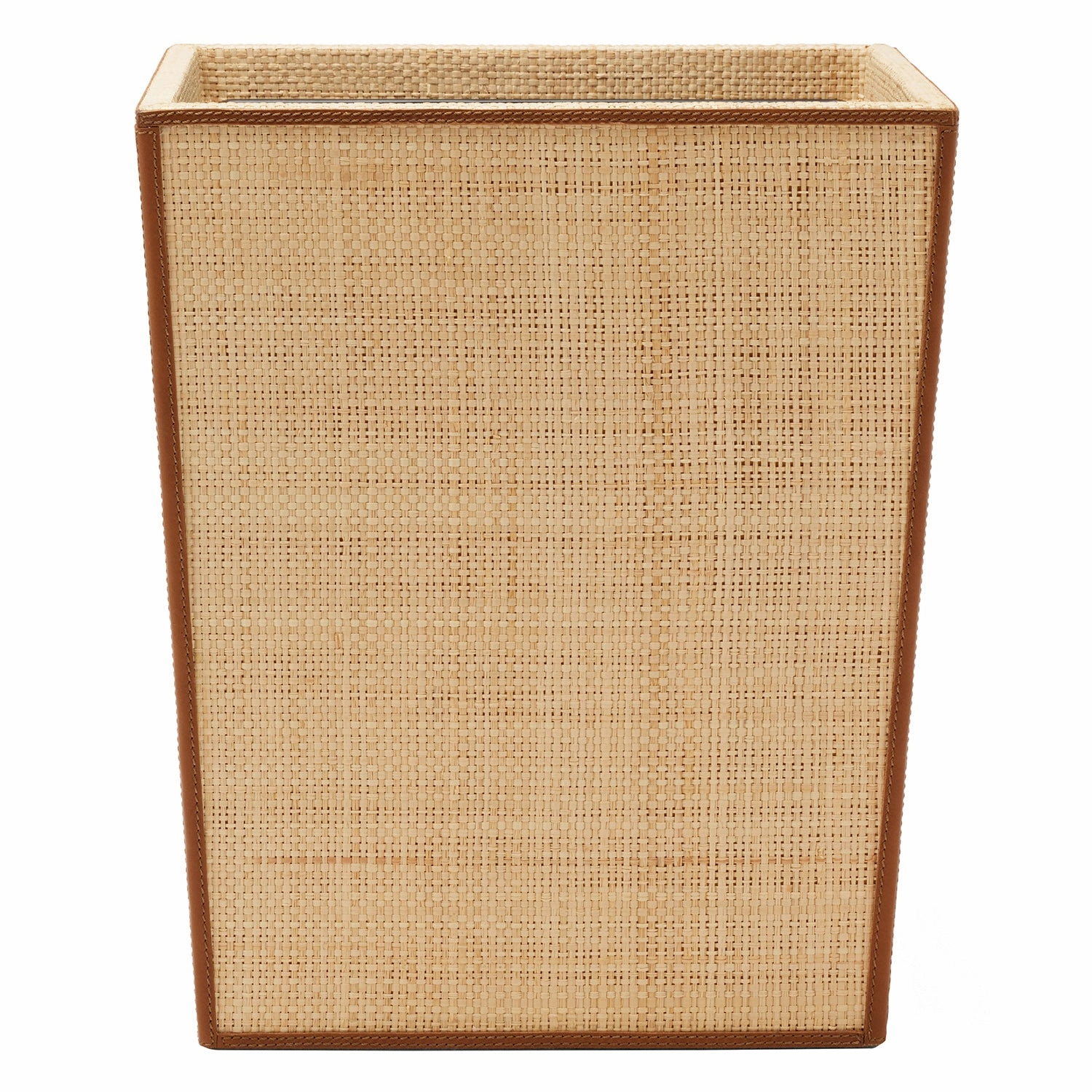 Hanford Natural Raffia/Saddle Leather Rectangle Wastebasket Home Decor Office Organization Convenient shopping