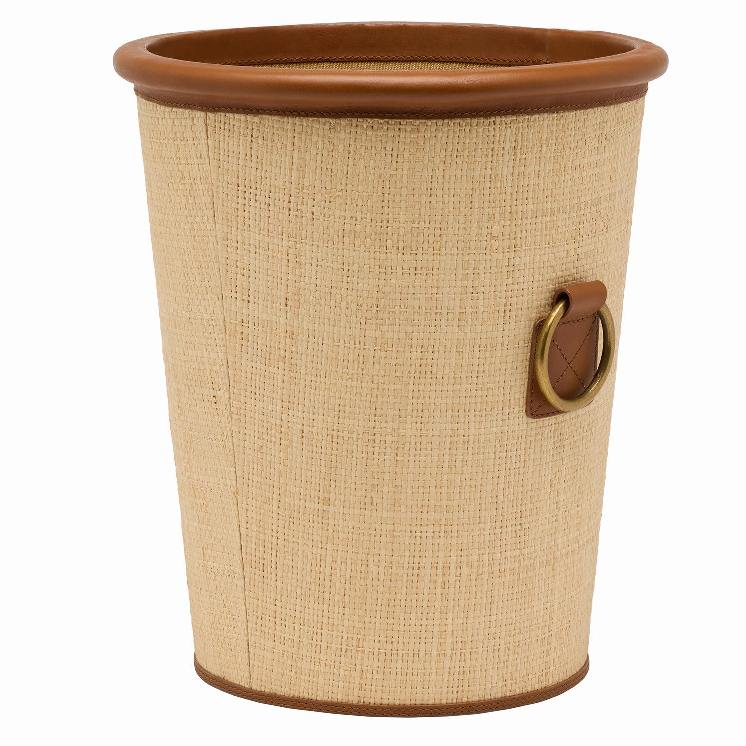 Hanford Natural Raffia/Saddle Leather Round Wastebasket
