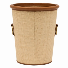 Hanford Natural Raffia/Saddle Leather Round Wastebasket Home Decor Office Organization Convenient shopping