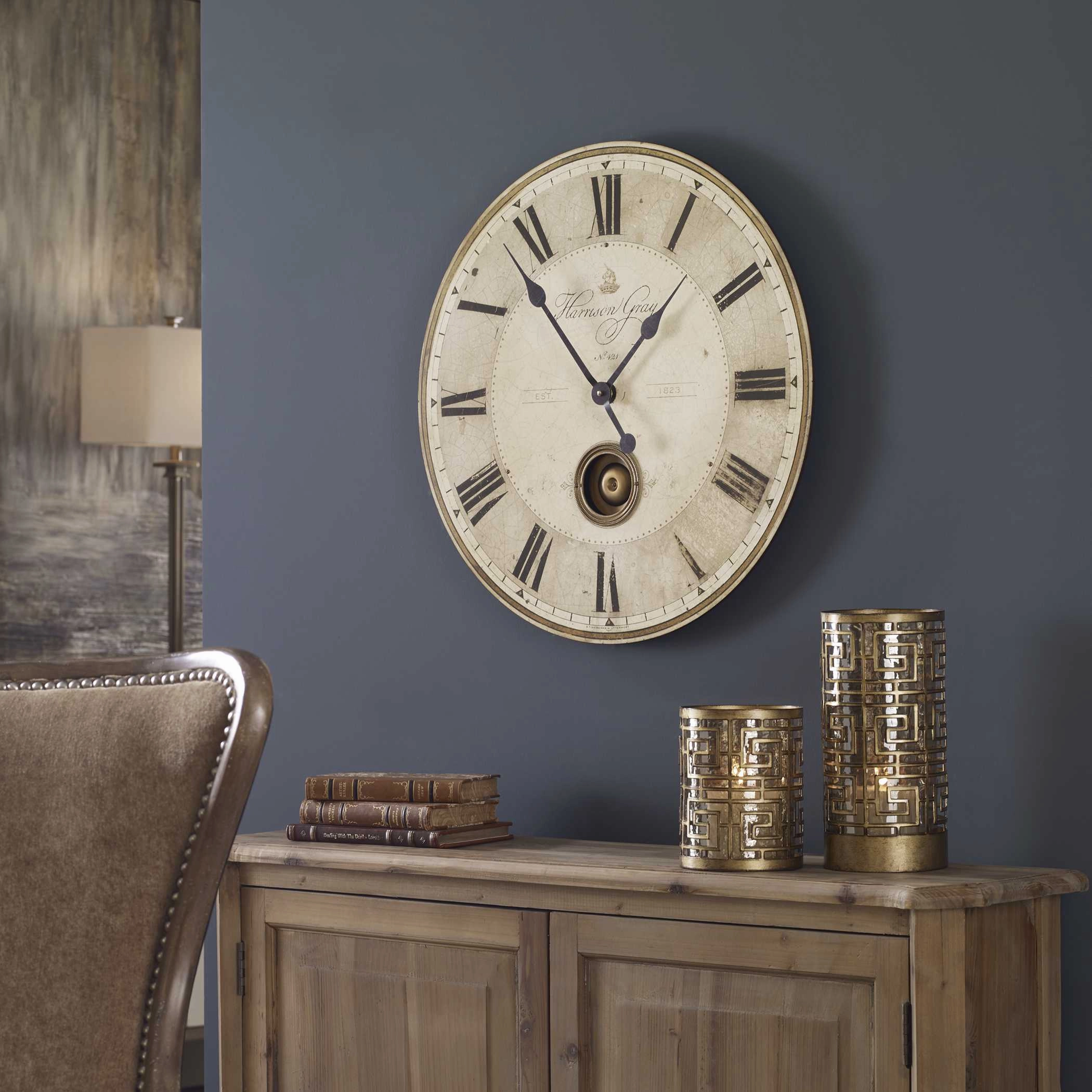 Harrison Gray Wall Clock Brass Clocks decor discount