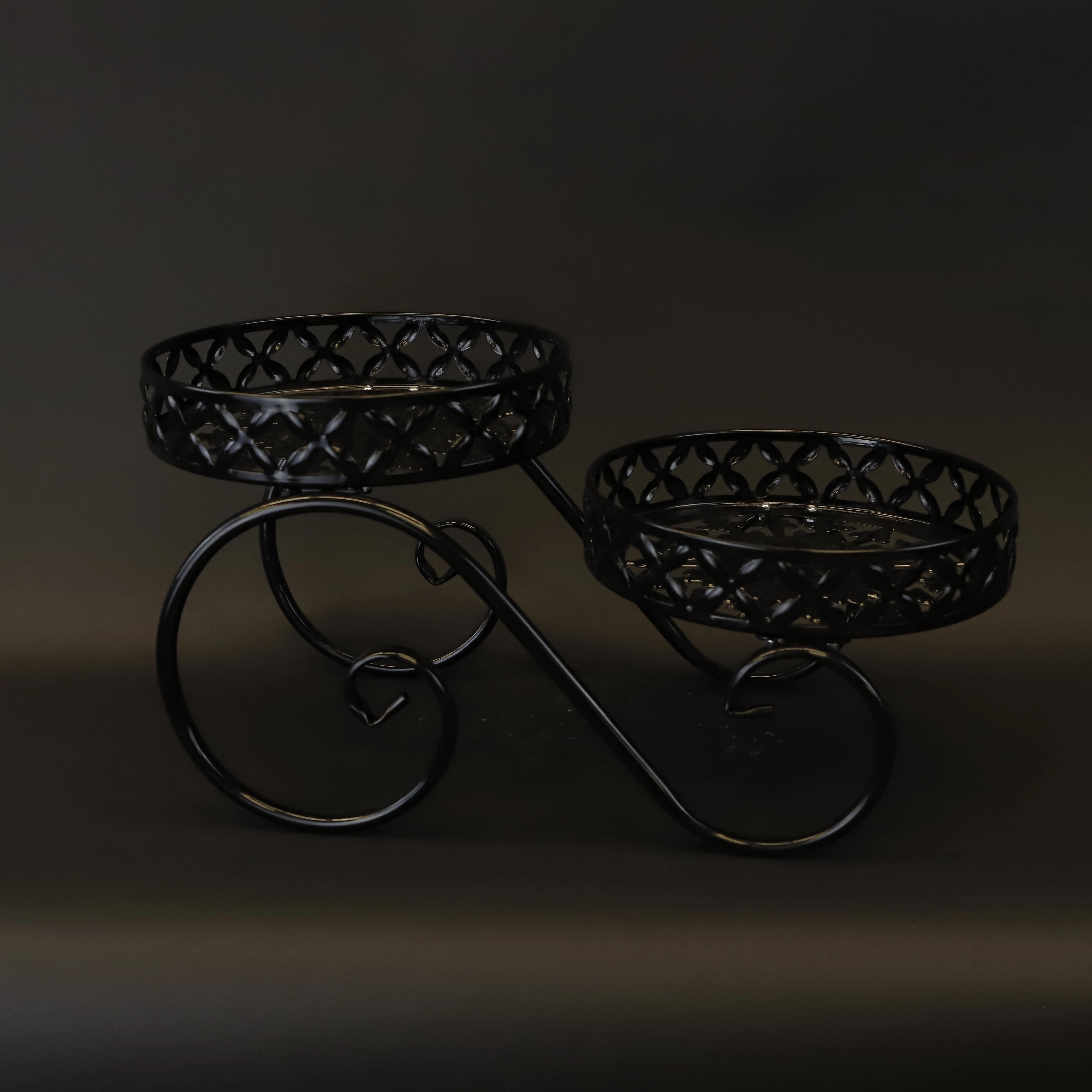 HCHD8453 - Black Double Pedestal Plant Stand Metal Home Decor collection