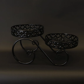HCHD8453 - Black Double Pedestal Plant Stand Metal Home Decor collection