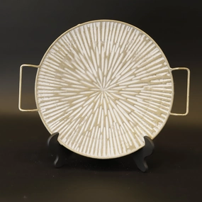 HCHD9188 - L Round Cream Aztec Plate Metal Home Decor collection
