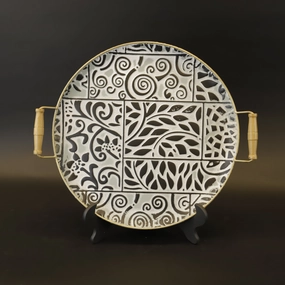 HCHD9312 - L Round Charcoal Aztec Plate Metal Home Decor collection