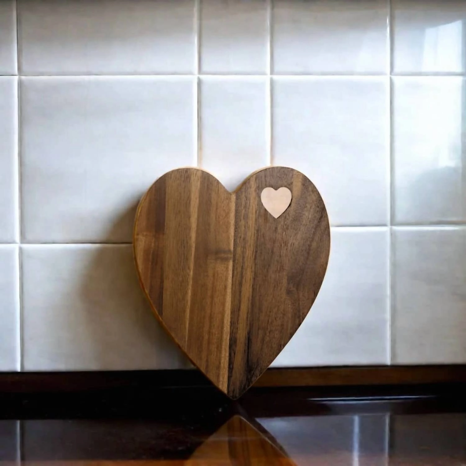 Heart Shaped Acacia Wood Board In Brown