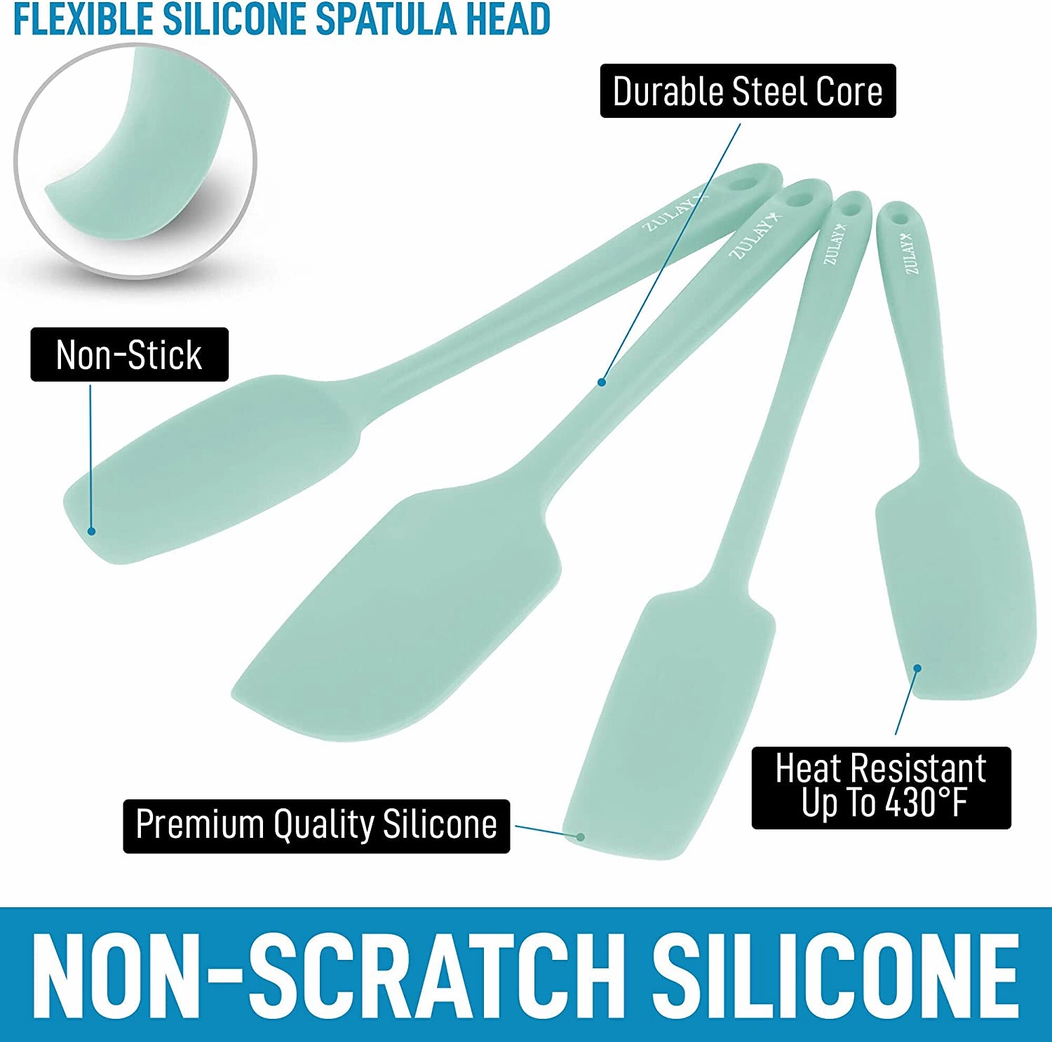 Heat Resistant Silicone Spatula Set Tools for Cooking, Baking & Mixing