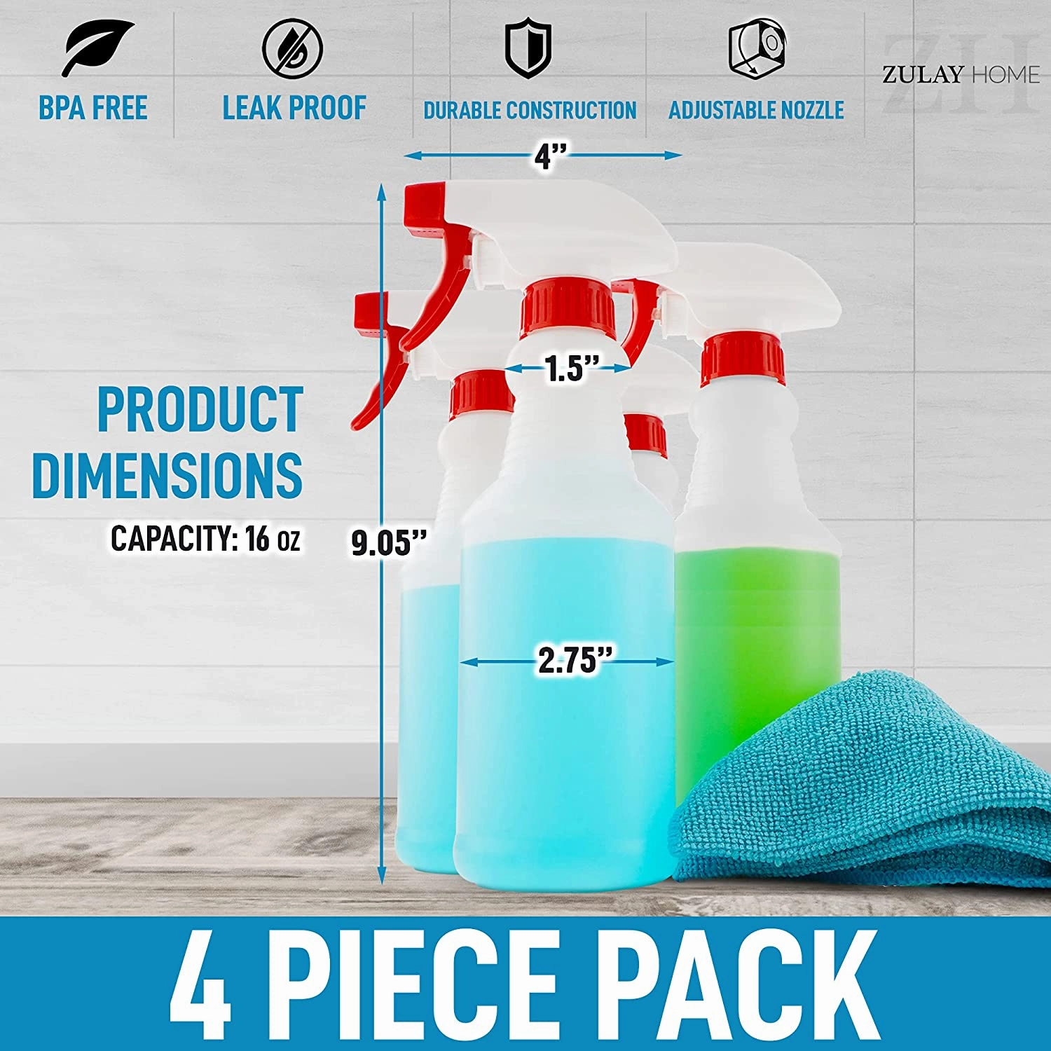Heavy Duty Cleaning Spray Bottles for Cleaning Solutions - 4 Pack, 16oz