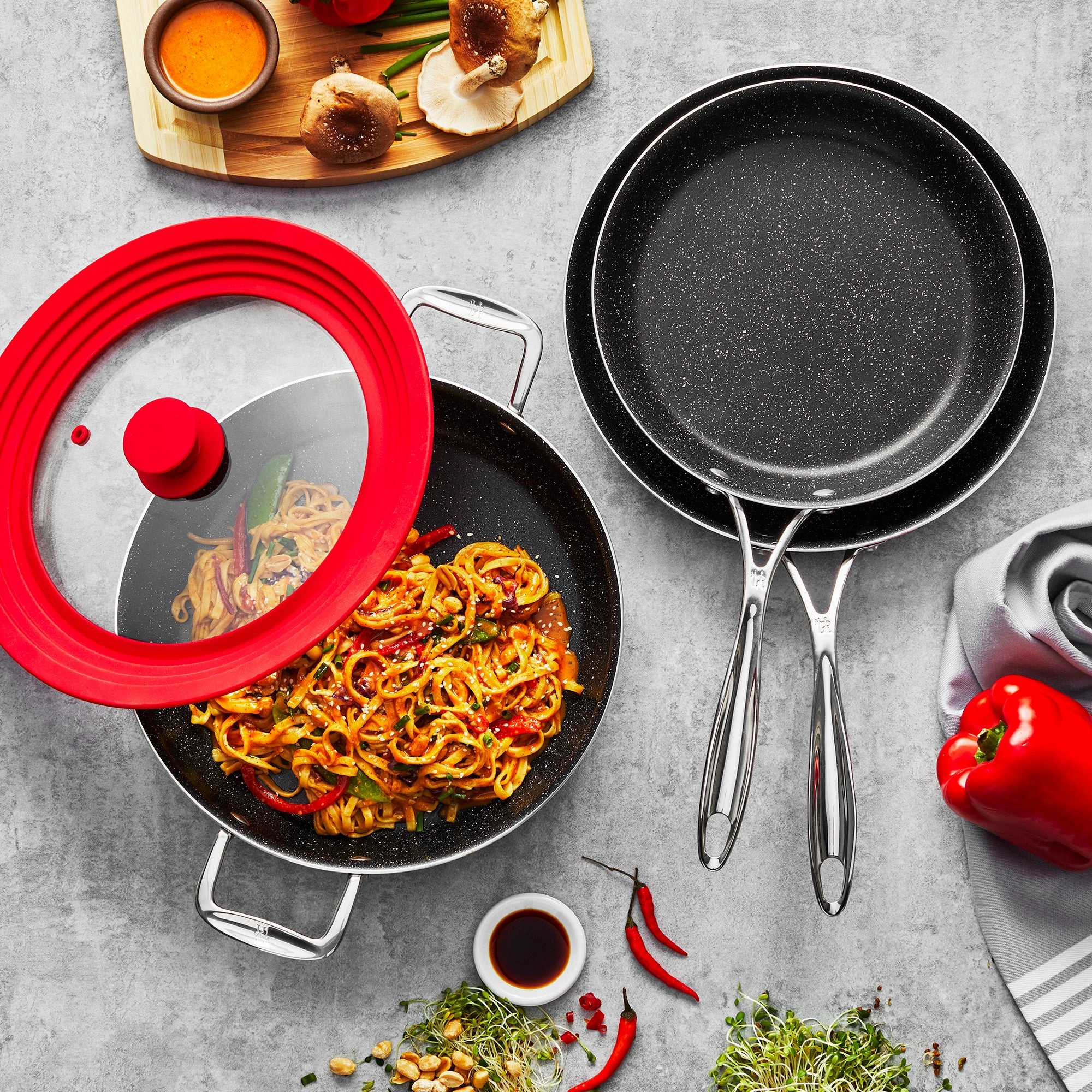Henckels Capri Notte 4-pc Aluminum Nonstick Cookware Set with Universal Lid