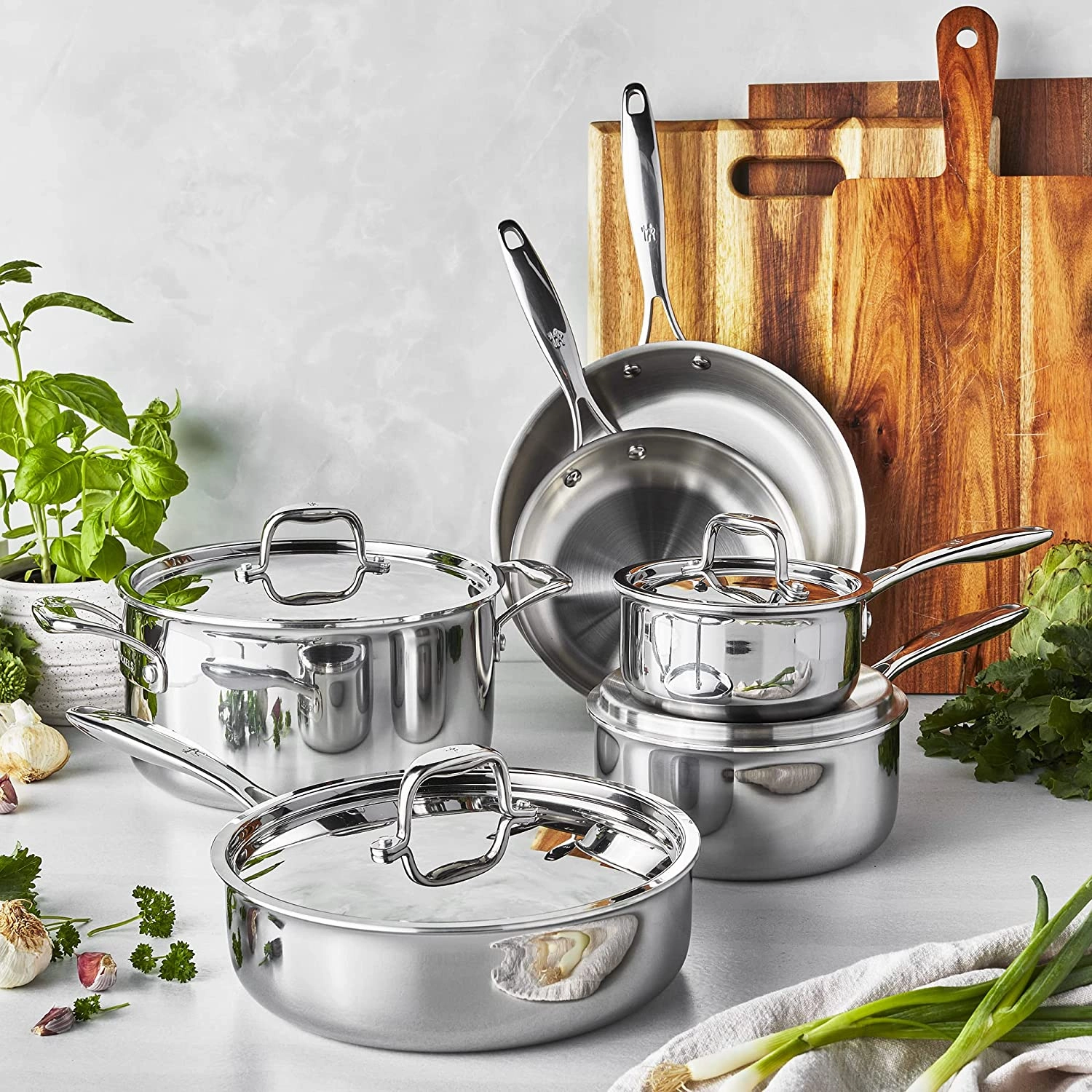 HENCKELS Clad Impulse 10-pc 3-Ply Stainless Steel Pots and Pans Set, Dutch Oven with Lid, Stay-Cool Handles, Induction Stove Compatible
