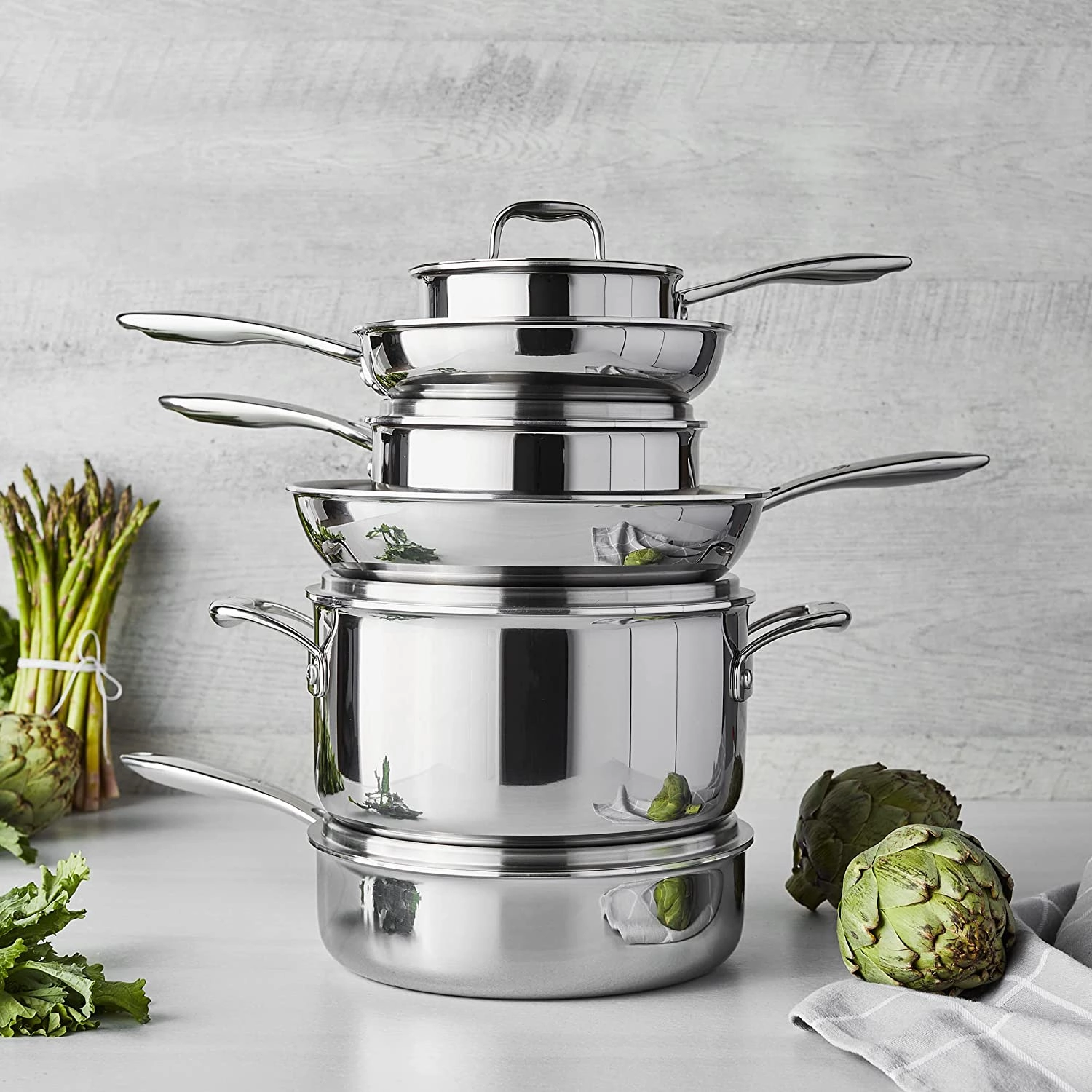 HENCKELS Clad Impulse 10-pc 3-Ply Stainless Steel Pots and Pans Set, Dutch Oven with Lid, Stay-Cool Handles, Induction Stove Compatible