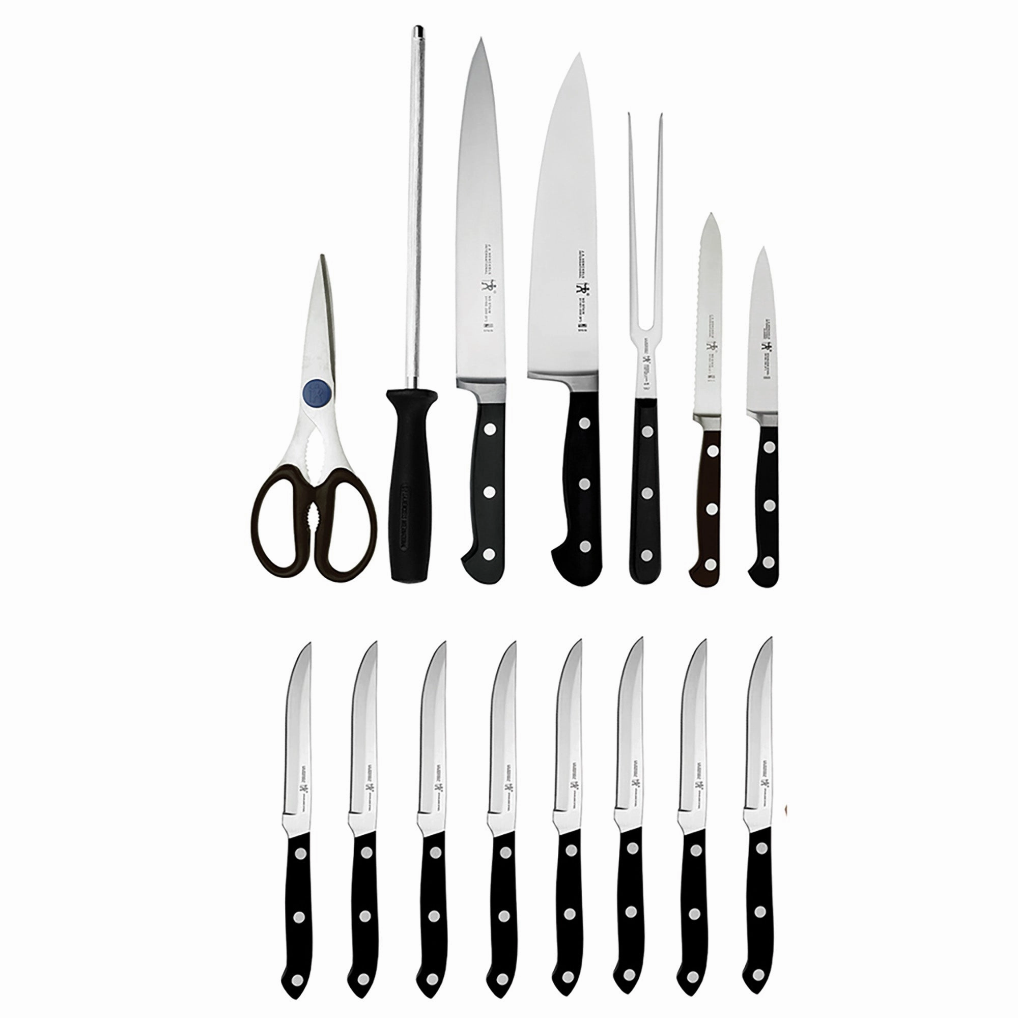 Henckels Classic 16-Piece Knife Block Set, Chefs Knife, Serrated Utility Knife, Bread Knife, Steak Knives, Black
