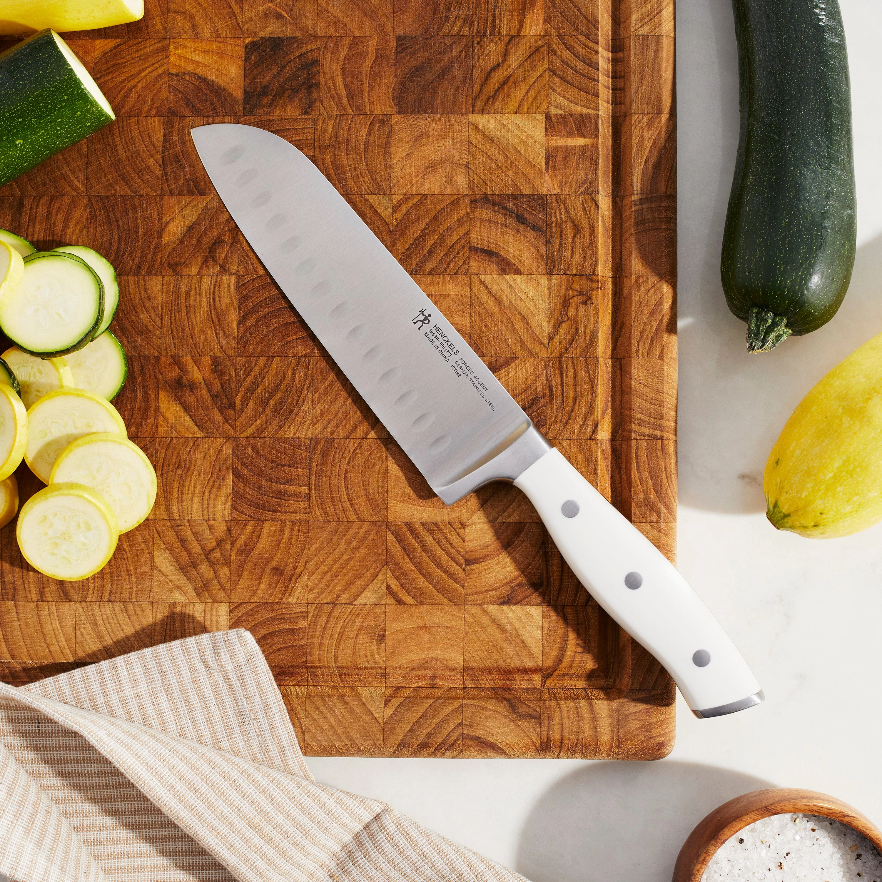 Henckels Forged Accent Hollow Edge Santoku Knife - White Handle