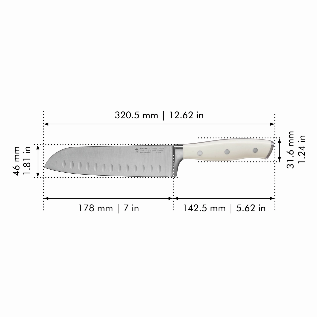 Henckels Forged Accent Hollow Edge Santoku Knife - White Handle