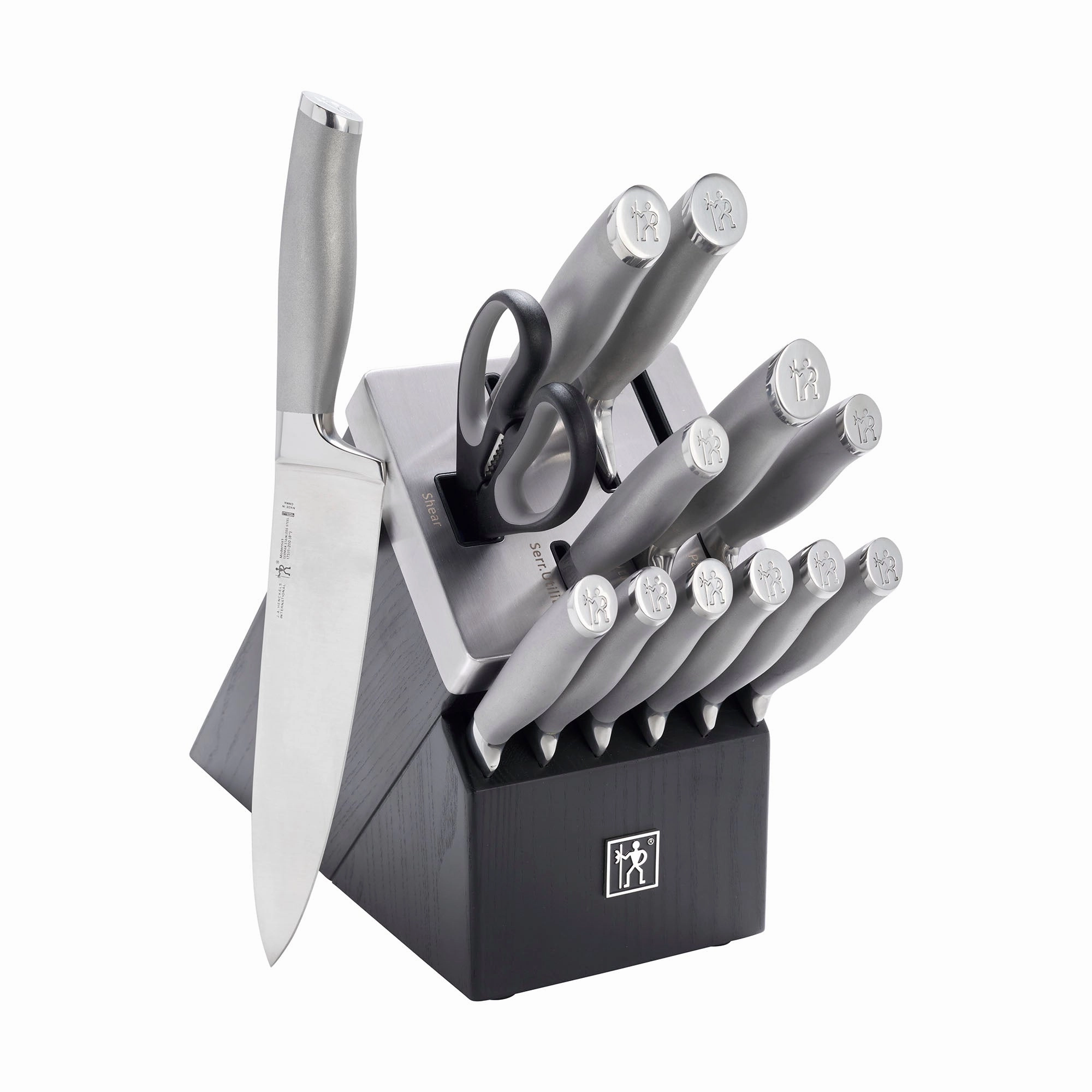 Henckels Modernist 14-pc Self-Sharpening Knife Set with Block, Chef Knife, Paring Knife, Bread Knife, Steak Knife, Dark Brown, Stainless Steel