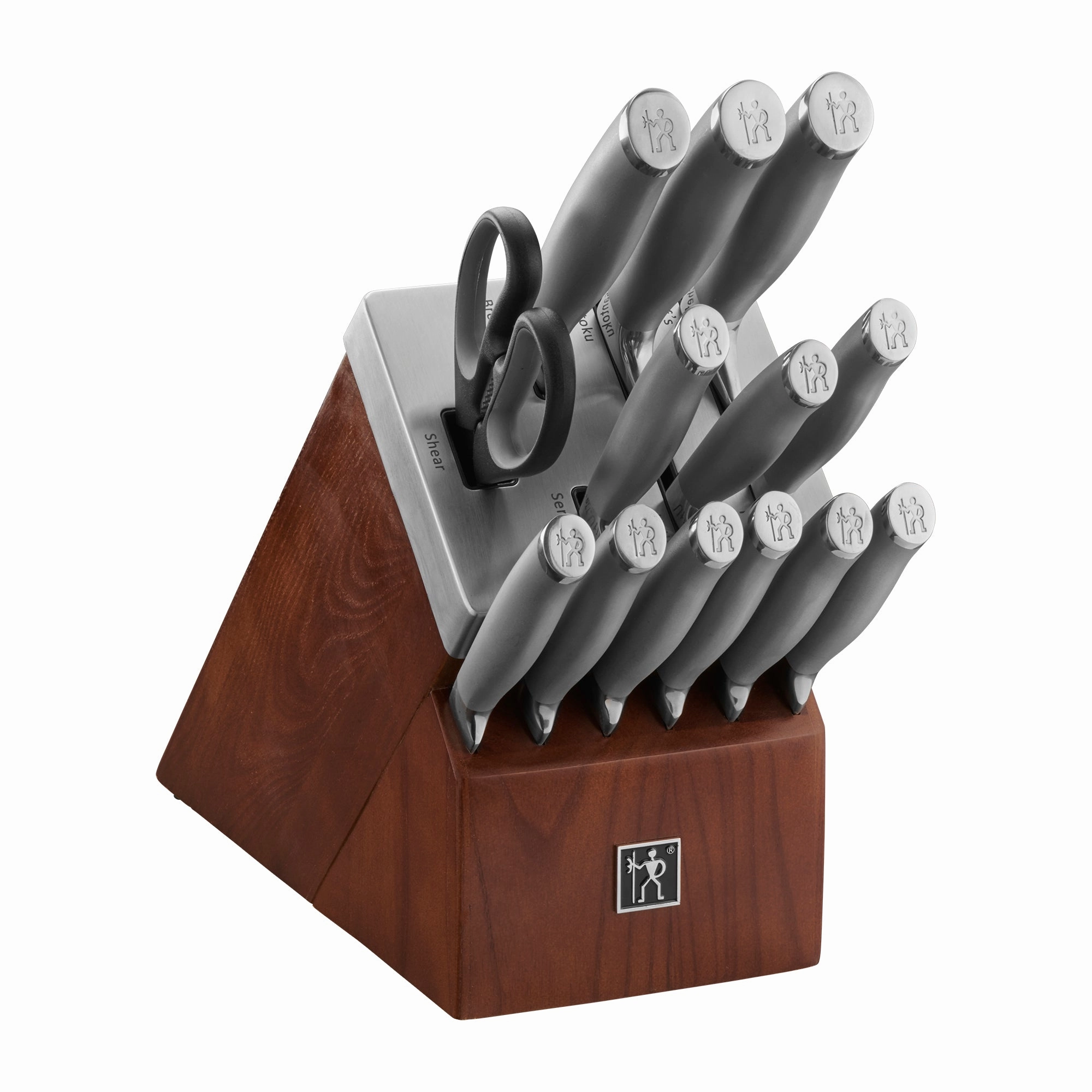 Henckels Modernist 14-pc Self-Sharpening Knife Set with Block, Chef Knife, Paring Knife, Bread Knife, Steak Knife, Dark Brown, Stainless Steel