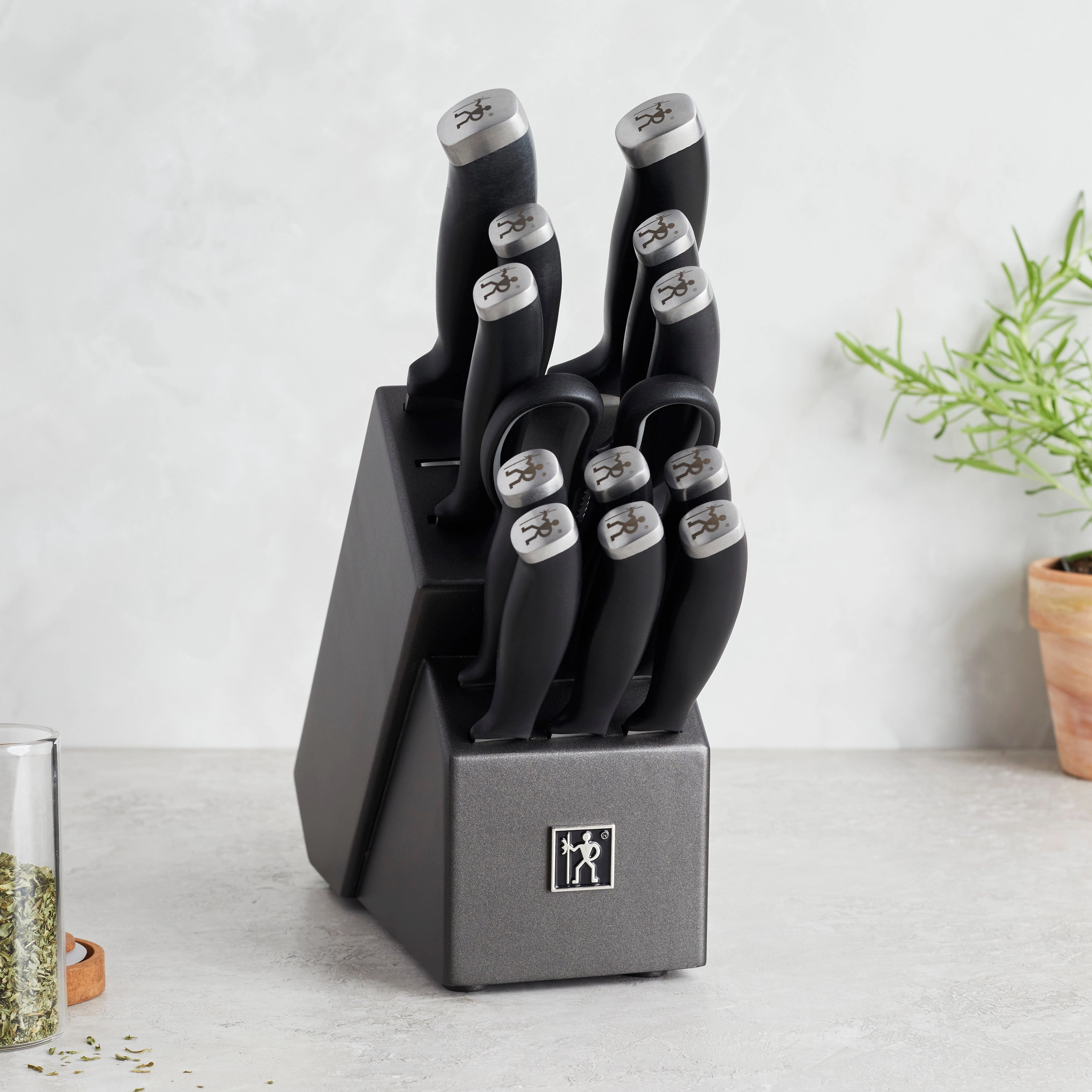 Henckels Silvercap 14 Piece Knife Set with Block, Chef Knife, Paring Knife, Utility Knife, Bread Knife, Steak Knife, Black, Stainless Steel