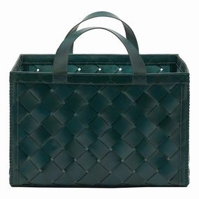Heriot Full-Grain Leather Magazine Holder (Teal) Decorative Baskets clearance deals