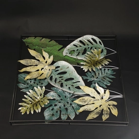 HHD11138 - Gold/Green Leaf Square Wall Metal Home Decor collection