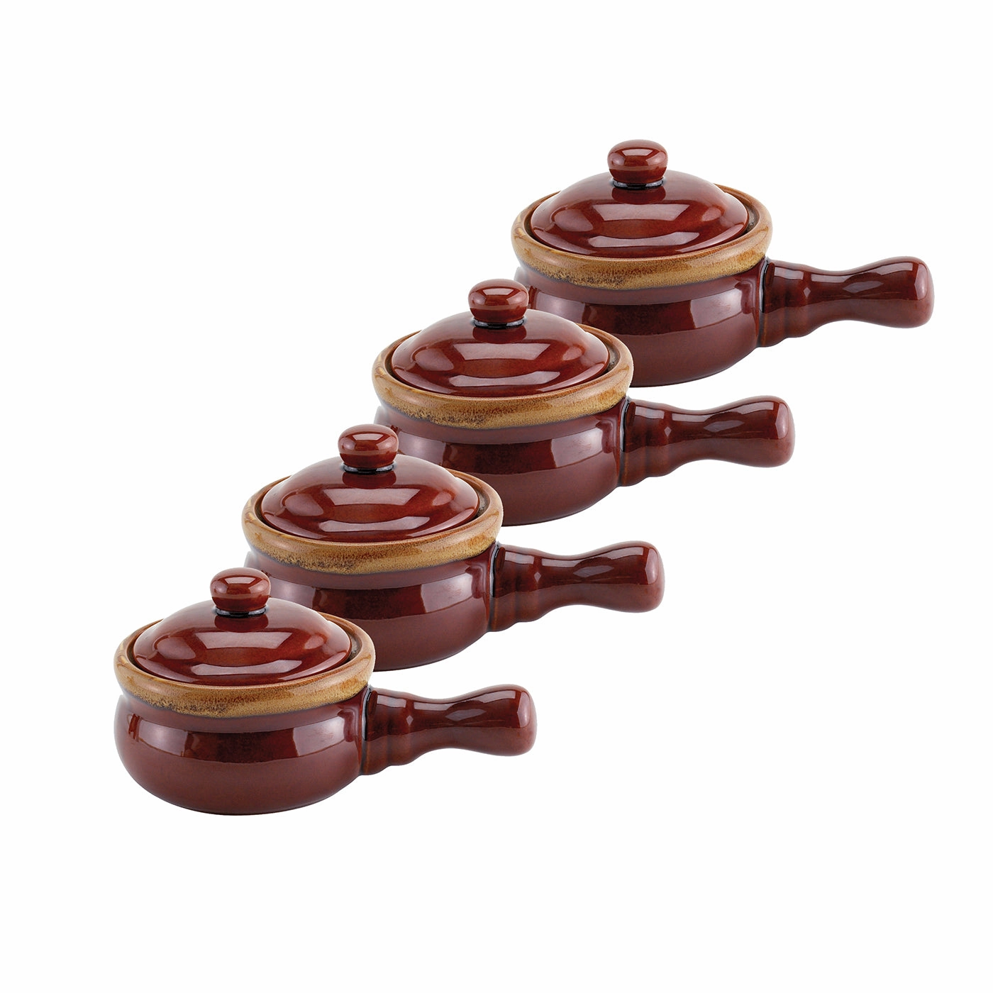 HIC 14 Oz. Stoneware French Onion Soup Crock Bowls W/ Handles & Lids, Set of 4