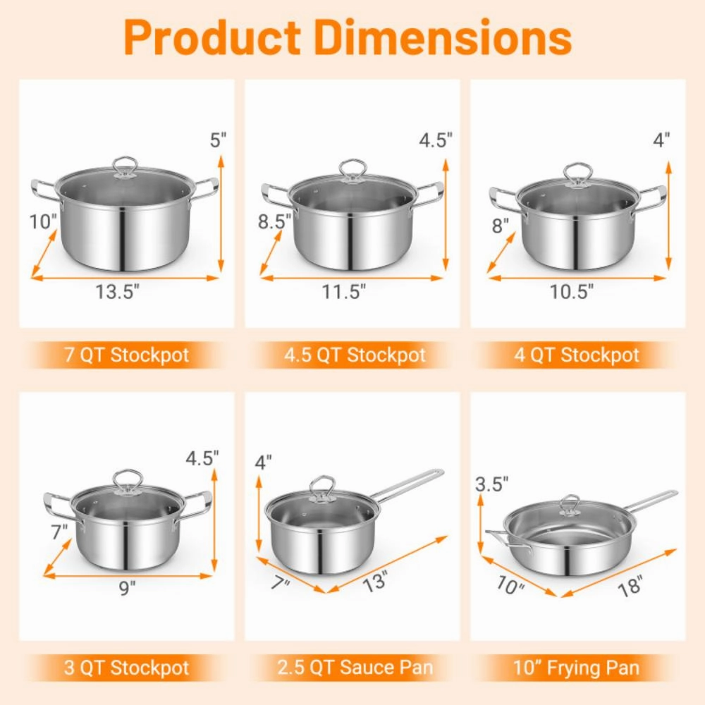 Hivvago 12 Piece Pots and Pans Set with Tempered Glass Lids and Handles
