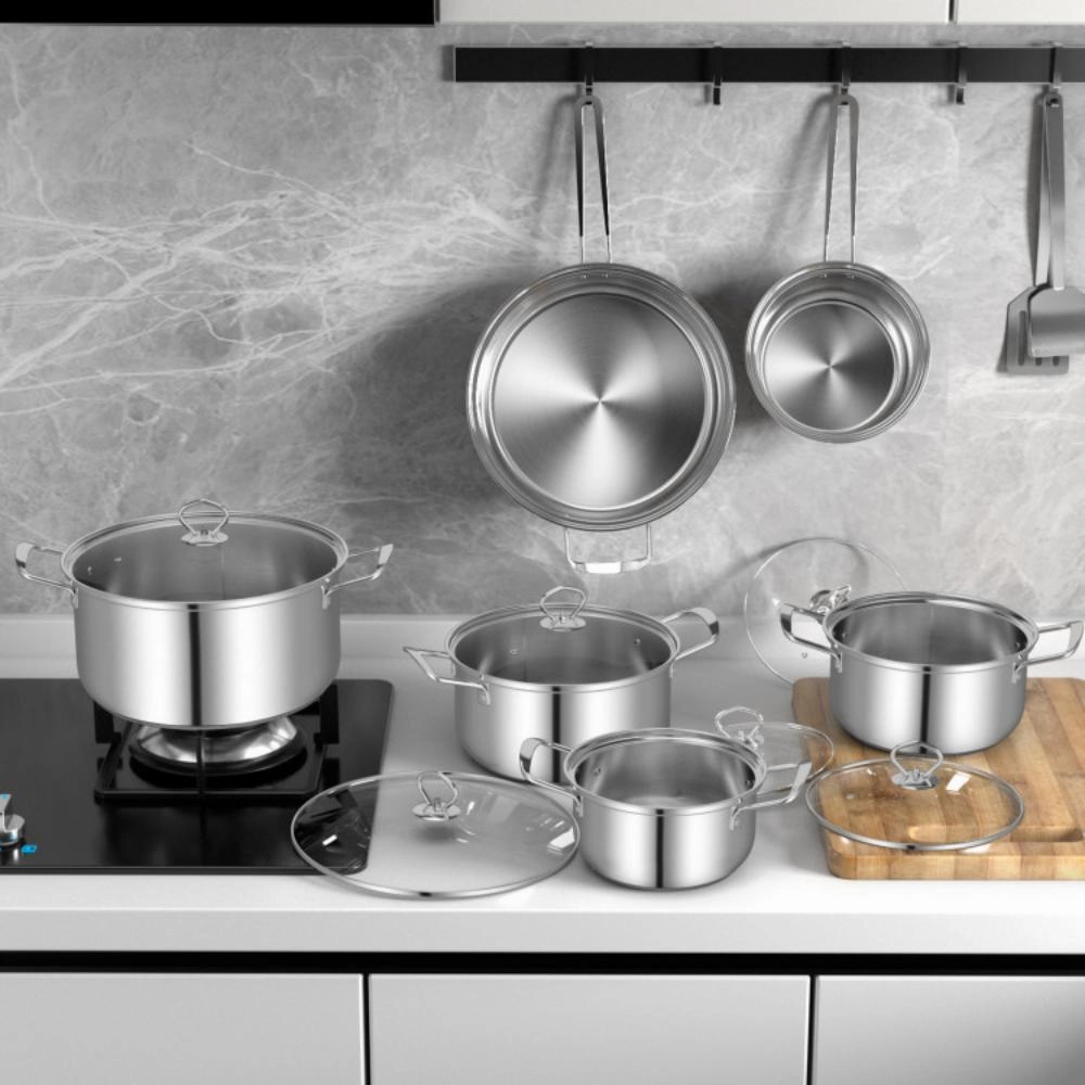 Hivvago 12 Piece Pots and Pans Set with Tempered Glass Lids and Handles