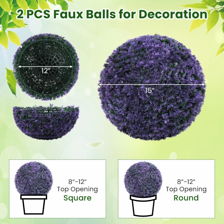 Hivvago 15 Inch Round Artificial Plant Boxwood Topiary Balls Set of 2 for Indoor Outdoor