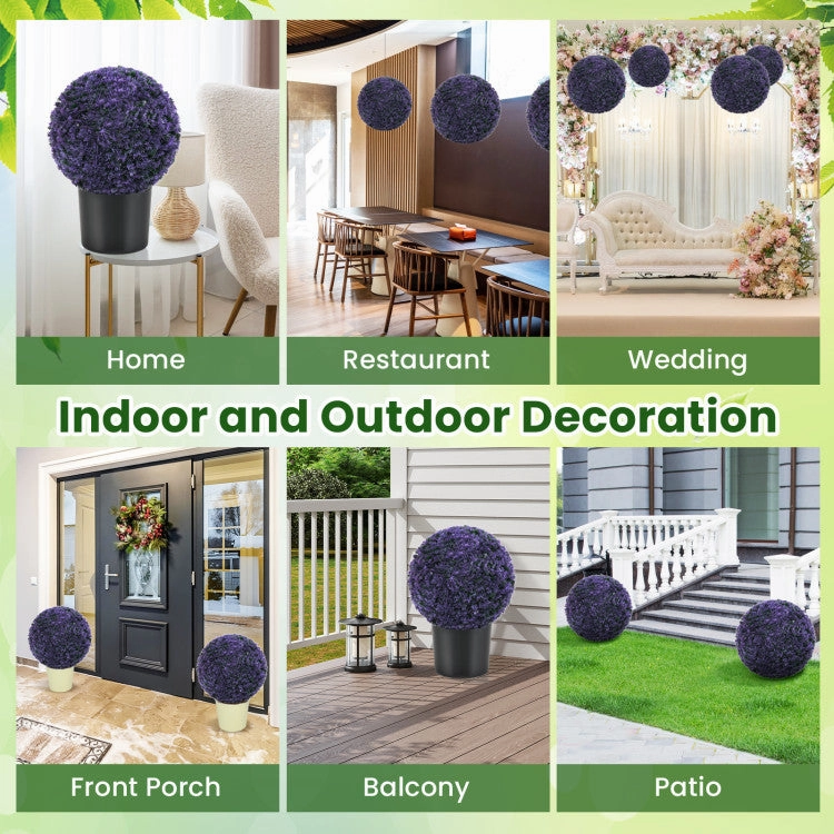 Hivvago 15 Inch Round Artificial Plant Boxwood Topiary Balls Set of 2 for Indoor Outdoor