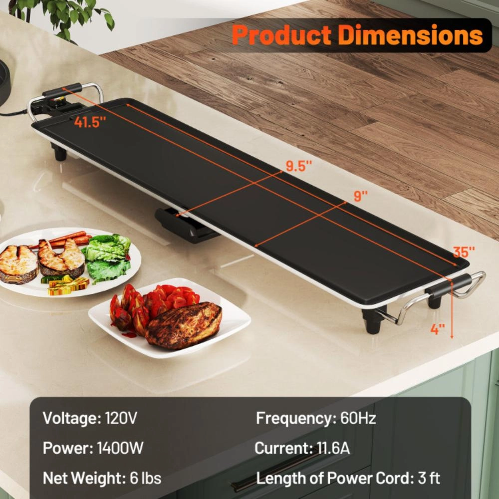 Hivvago 35 Inch Extra Large Electric Griddle with Adjustable Temperature Thermostats and Drip Tray